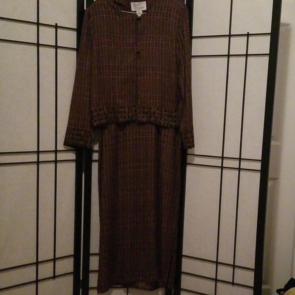 Sarah Elizabeth Dress & Jacket sz 16 Blk & Brown